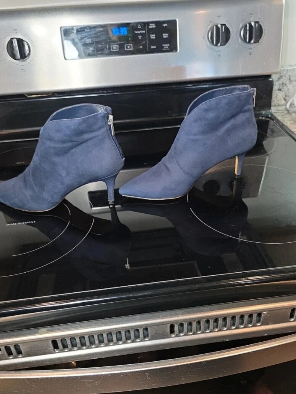Lord & Taylor Navy Suede Pointed Ankle Booties - Picture 2 of 8